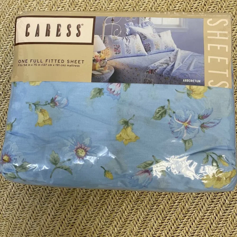 Vintage Caress Blue Arberetum Percale Full Fitted Sheet USA, Cottagecore NIP